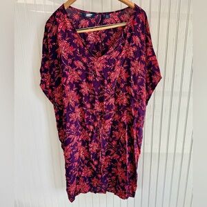 Lands' End Dress Size S Purple Floral V-Neck with Pink Accent